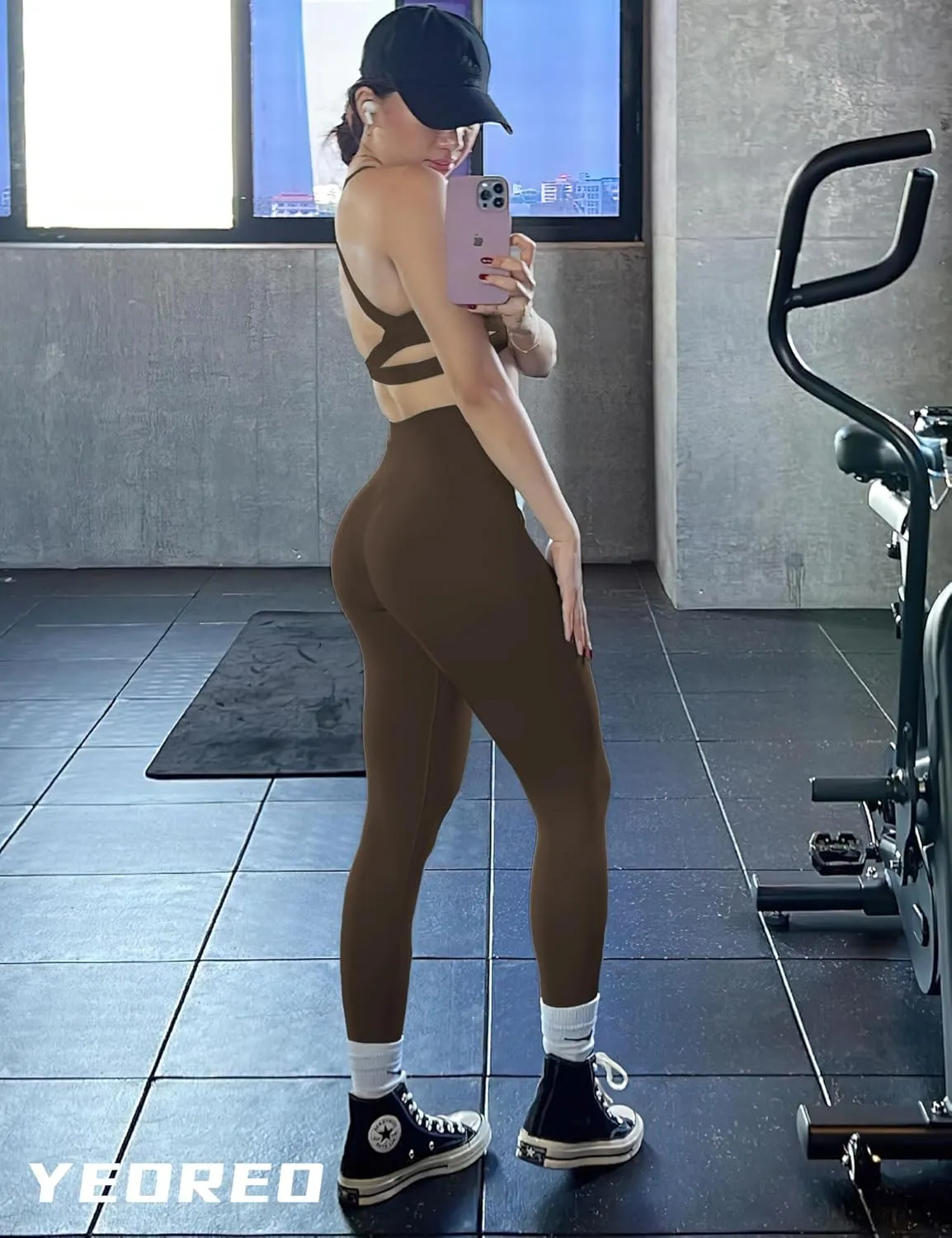 YEOREO Leggings for Women Hidden Scrunch High Waisted Yoga Pants V Cross Tummy Control Craze Compression Workout