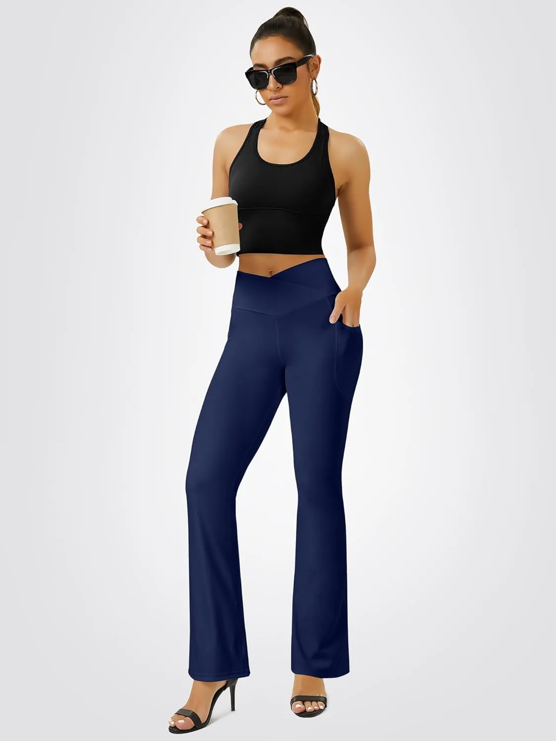 Yoga Pants Women, Flare Leggings for Women with Pockets Crossover High Waisted Bootcut Yoga Pants