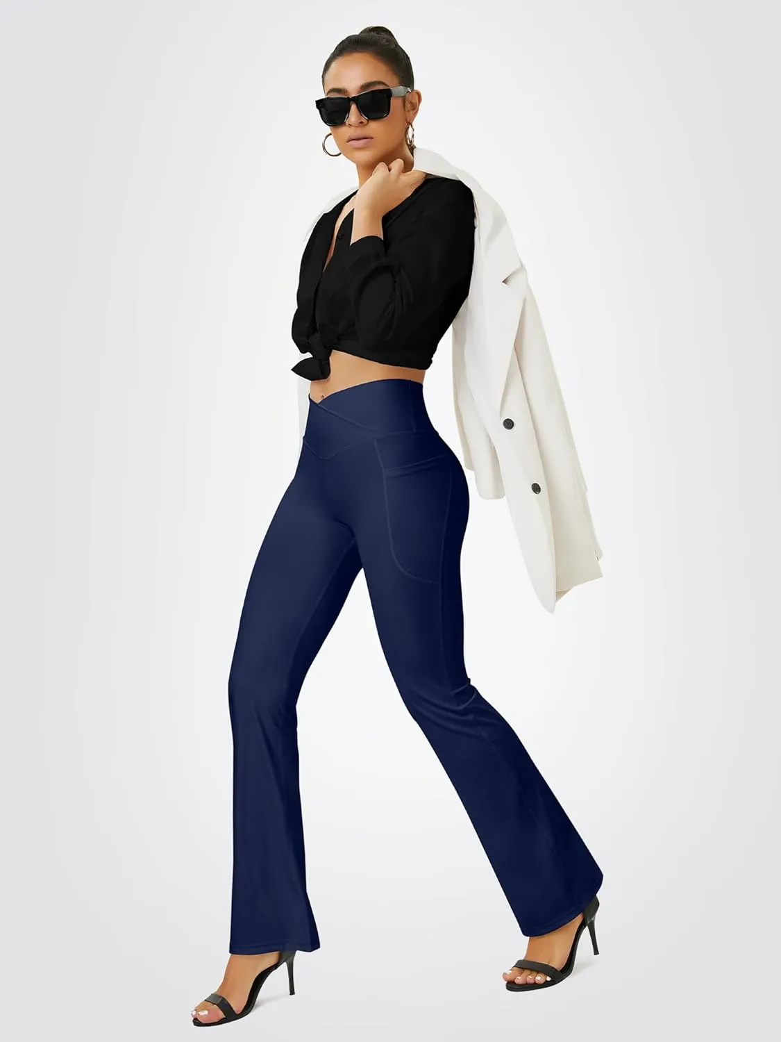 Yoga Pants Women, Flare Leggings for Women with Pockets Crossover High Waisted Bootcut Yoga Pants