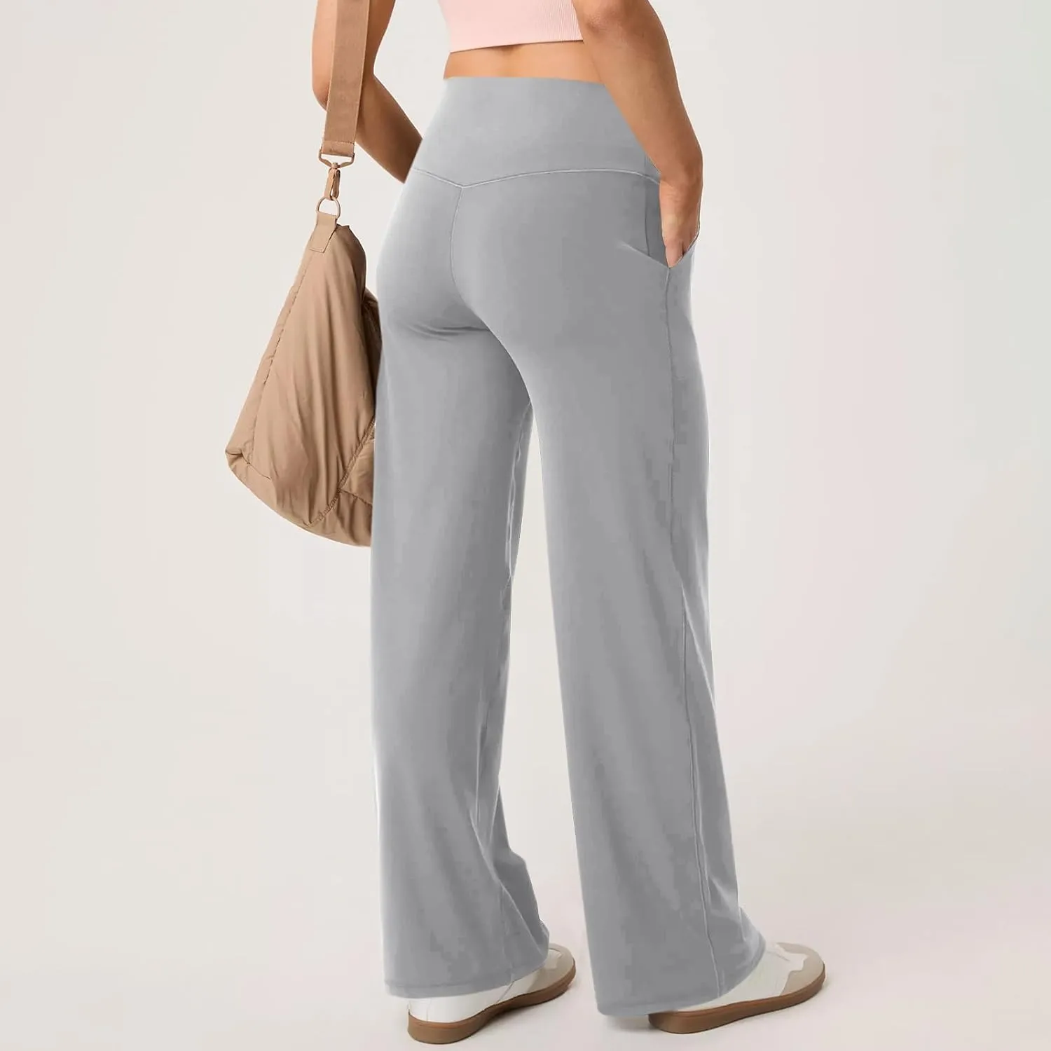 Yoga Pants Women Wide Leg Pants with Pockets Stretch High Waist Baggy Sweatpants Trendy Wide Leg Yoga Pants