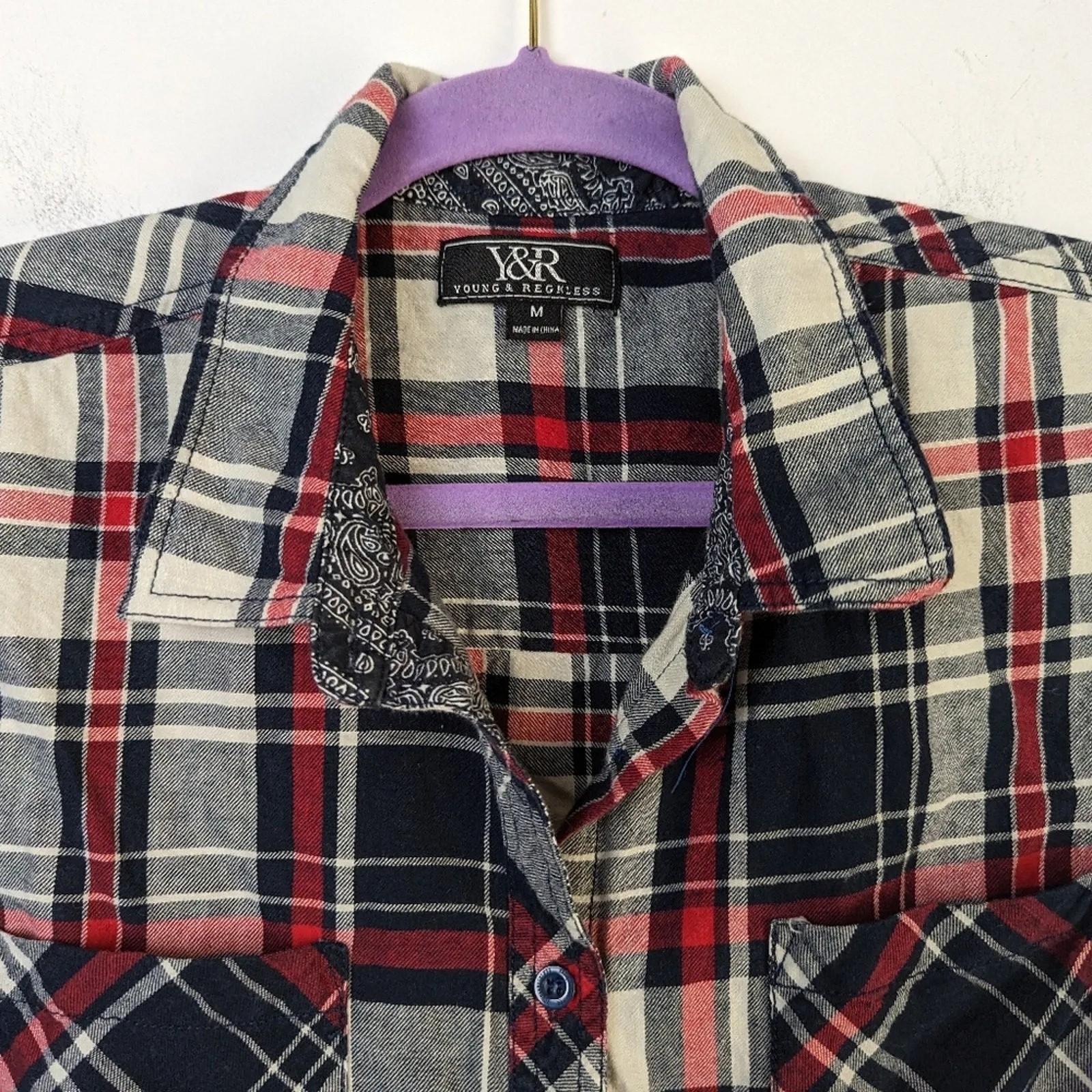 Young & Reckless Plaid Button Front Shirt - Medium