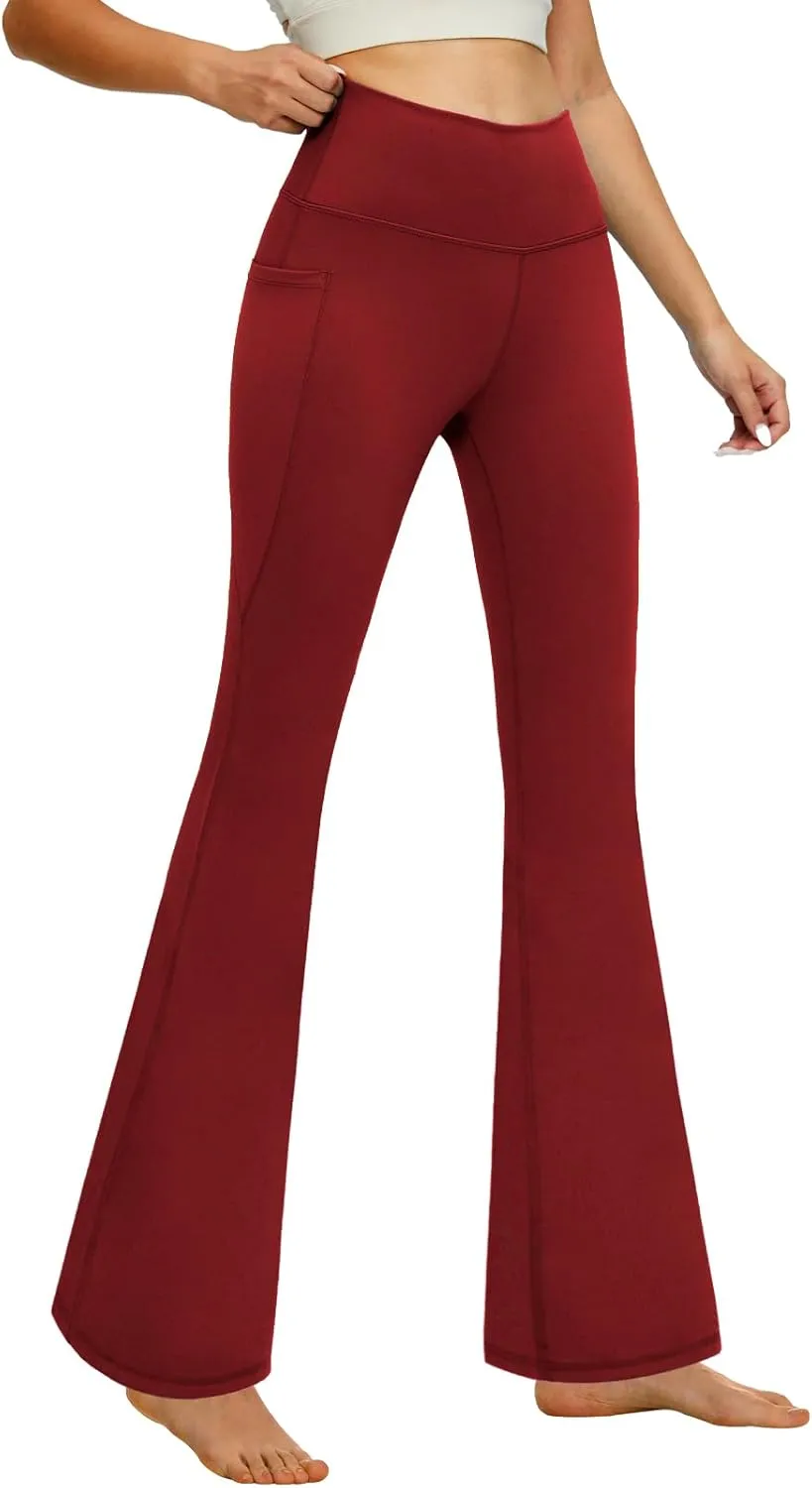 YOYOYOGA Flare Leggings Tummy Control Bootcut Yoga Pants with Pockets High Waisted Stretchy Pull Pant Bootleg Cut