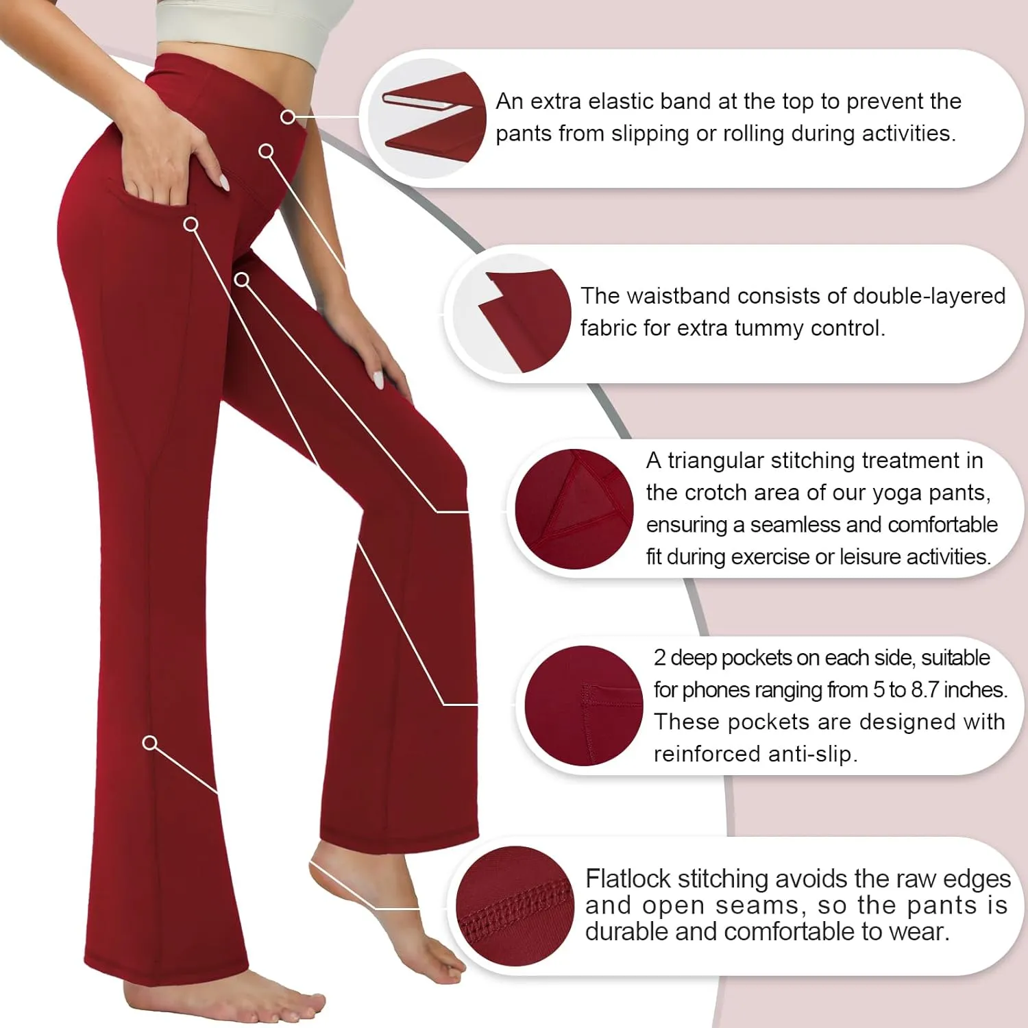 YOYOYOGA Flare Leggings Tummy Control Bootcut Yoga Pants with Pockets High Waisted Stretchy Pull Pant Bootleg Cut