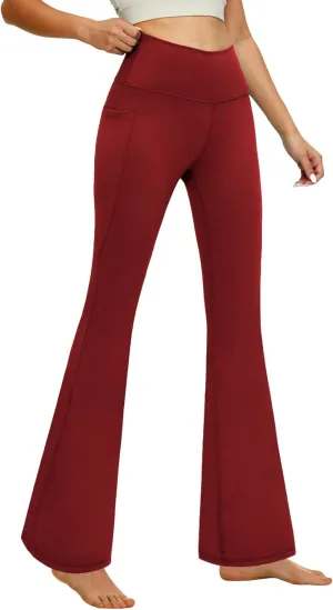 YOYOYOGA Flare Leggings Tummy Control Bootcut Yoga Pants with Pockets High Waisted Stretchy Pull Pant Bootleg Cut
