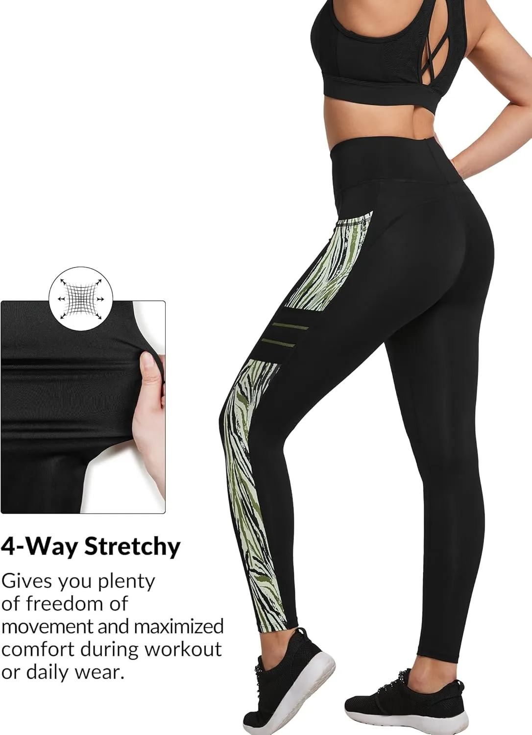 Yvette Printed Workout Leggings for Women High Waisted Yoga Pants with 2 Pockets Non See-Through Tummy Control