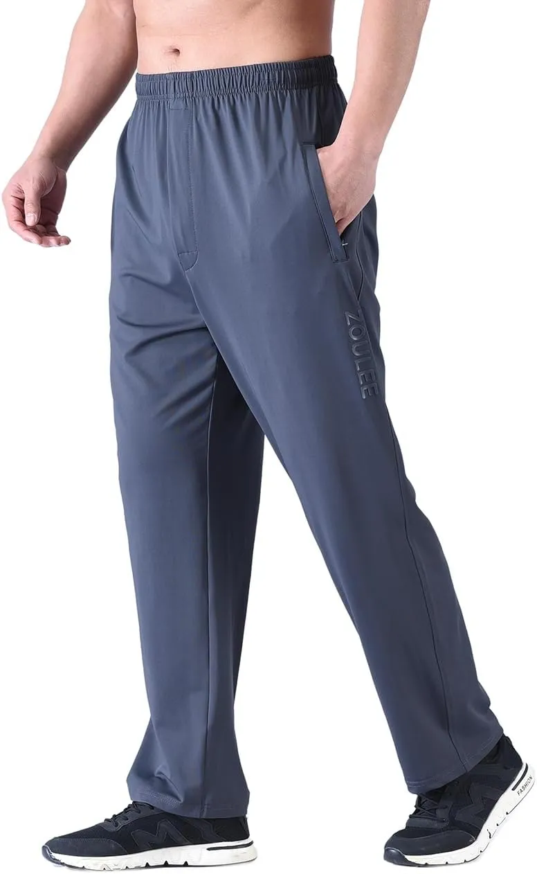 Zoulee New Men's Front Zipper Fly Open-Bottom Sweatpants Jogger Pants