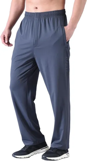Zoulee New Men's Front Zipper Fly Open-Bottom Sweatpants Jogger Pants