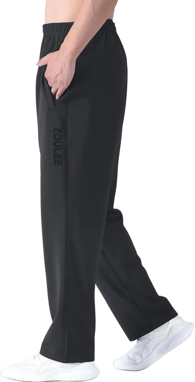 Zoulee New Men's Front Zipper Fly Open-Bottom Sweatpants Jogger Pants